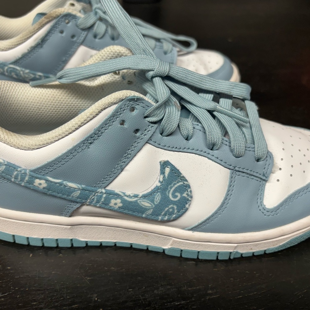 Nike Dunk Low Blue and White Sneakers with Paisley Detail